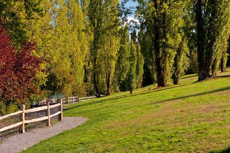 A fenced curving path at Luther Burbank parkの写真素材