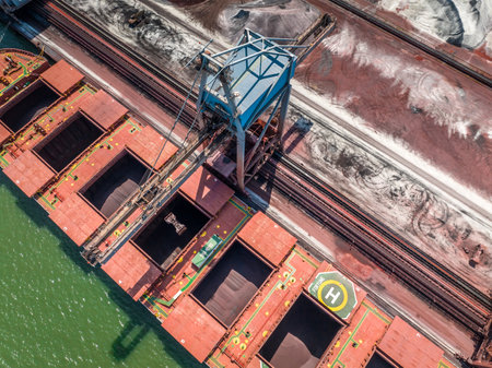 Bulk Carrier Cargo Ship Unloading at Port