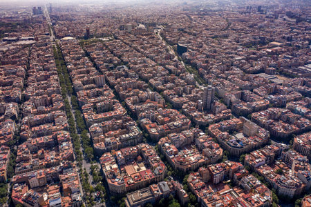 High Level Aerial View of Barcelona City in Spainの写真素材