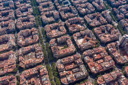 High Level Aerial View of Barcelona City in Spainの写真素材