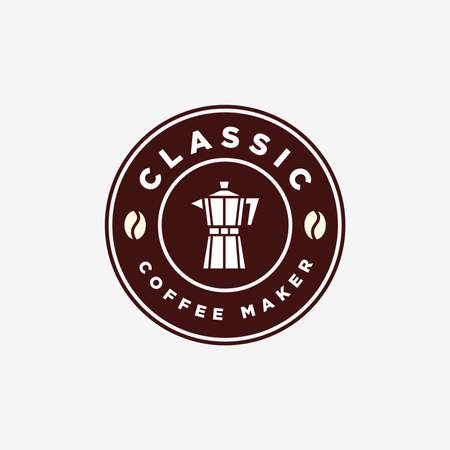 Illustration of Vintage Coffee Maker Emblem Moka Pot Logo Design Templateのイラスト素材