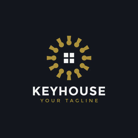 Illustration of Circle Key and Window House Real Estate Logo Design Template For Your Companyのイラスト素材