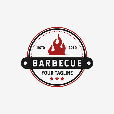 Retro Vintage Barbecue Grill, BBQ, Steak Emblem Label Logo Designのイラスト素材
