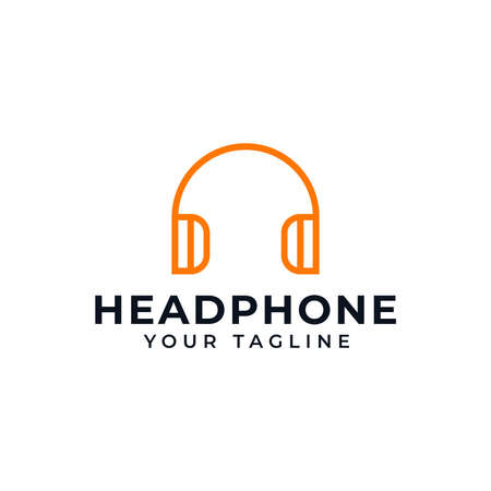 Simple Headphone, Music Studio Recording, DJ Line Logo Designのイラスト素材