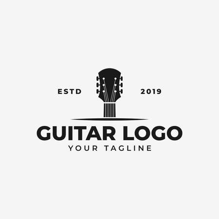 Vintage Retro Acoustic Guitar Shop, Music Concert Logo Designのイラスト素材