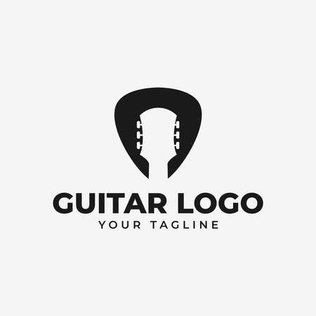Simple Acoustic Guitar and Pick, Music Shop, Concert Logo Designのイラスト素材