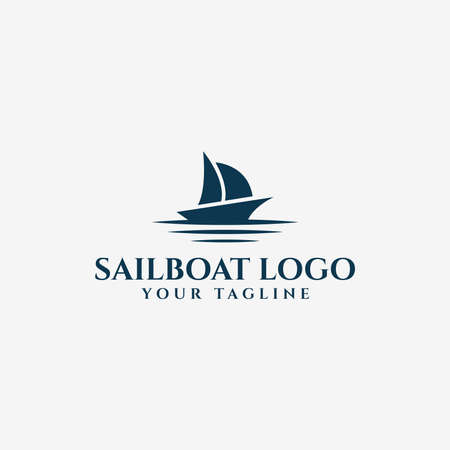 Sail Boat and Sea Wave, Sailing Yacht, Nautical Logo Designのイラスト素材