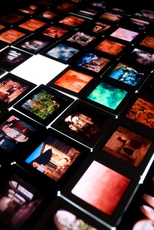 Colorful film slides on shooting table