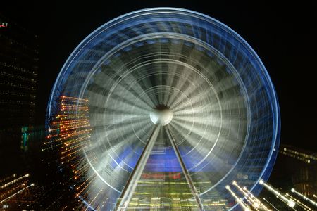 Night time ferris wheelの写真素材