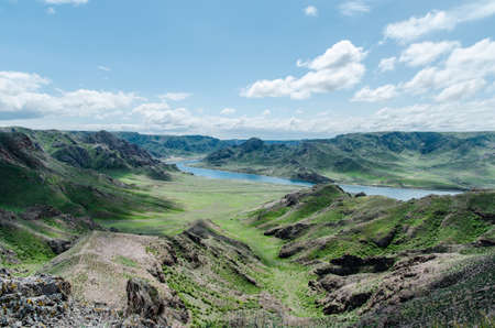Beautiful mountains and river Ili in Kazakhstanの写真素材