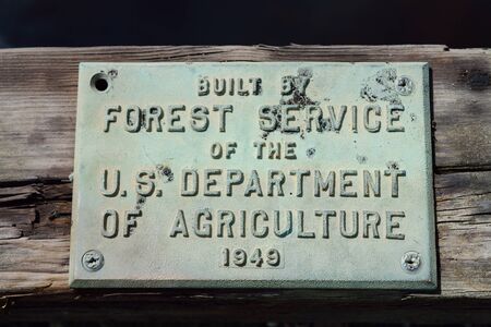 Sign on Forest Service Built Bridgeの写真素材