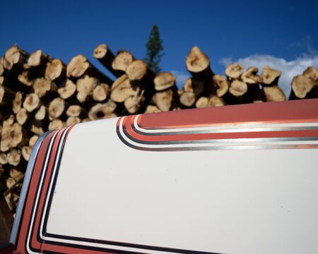 Red and White Log Truck