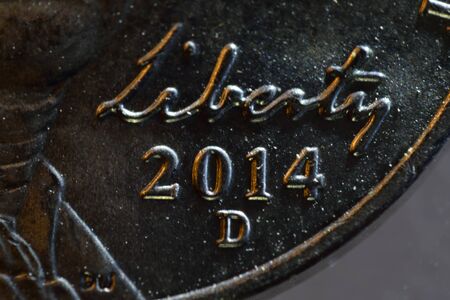 Macro View of American Coin with Liberty Textの写真素材