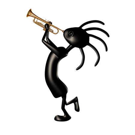 Kokopelli with gold trumpetの写真素材