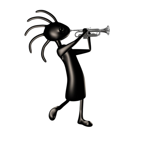 Kokopelli with silver trumpetの写真素材
