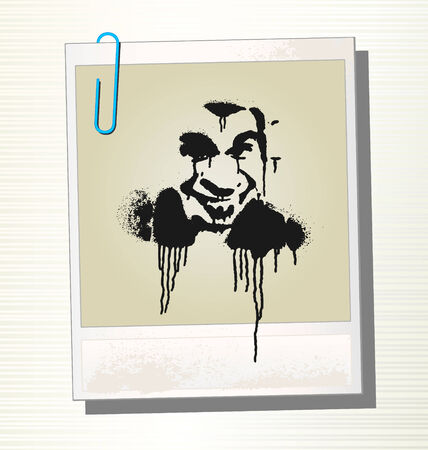 Vector old photo card with paper clip on a striped vintage backgroundのイラスト素材