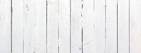 Panoramic weathered painted white wooden plankの写真素材