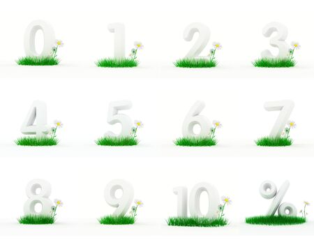Set 3D digit on a grass with chamomileの写真素材