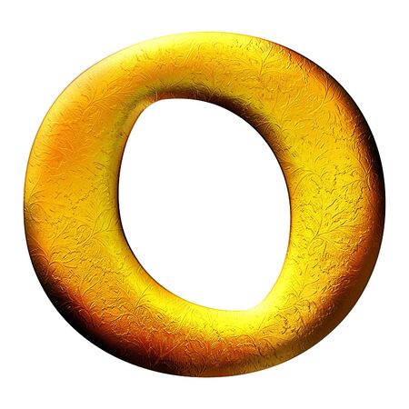 Golden textured letter with floral pattern. Isolated of backgroundの写真素材