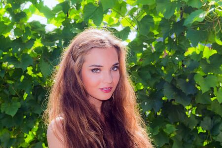 Portrait beautiful girl on natureの写真素材