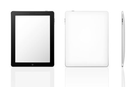 Vector tablet computer with shadow and reflection (front, back and side)のイラスト素材