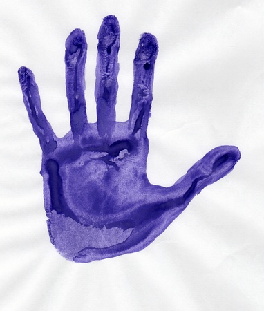 Blue handprintの写真素材
