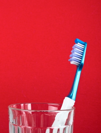 Toothbrush in transparent glassの写真素材