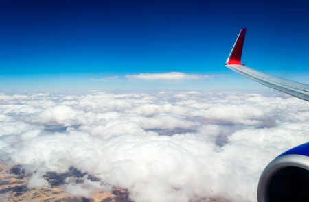 Aerial view landscape near Hurgada town over clouds in Egyptの写真素材