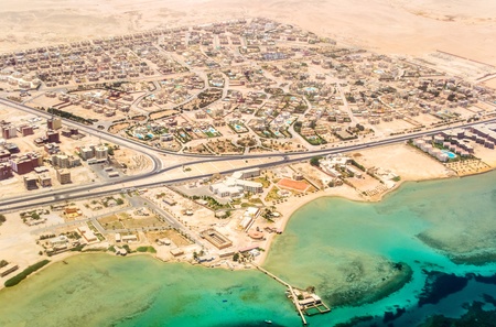 Egypt Hurgada from top. View from the airplaneの写真素材