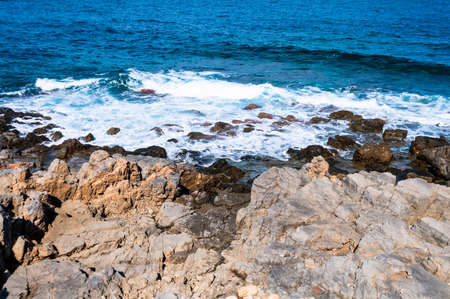 Closeup Mediterranean seascape. Beautiful sea bay of Crete. Greeceの写真素材