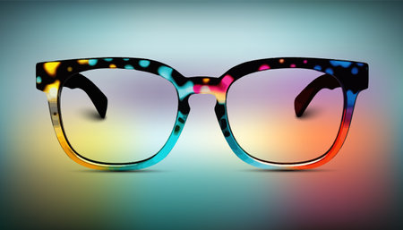 Closeup of sunglasses in multicolored spectacle frame