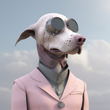 3D creative illustration anthropomorphic dog in cyberpunk megapolis of futureの素材