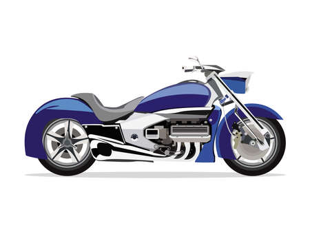Detailed flat blue motorcycle or motobike cartoon with shadow.のイラスト素材