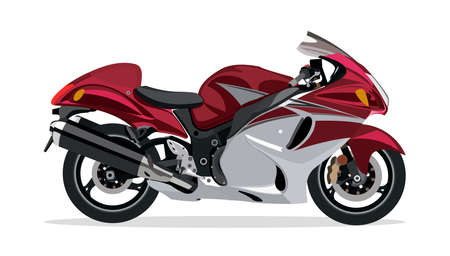 Detailed  flat red white racing motor bike cartoon.のイラスト素材