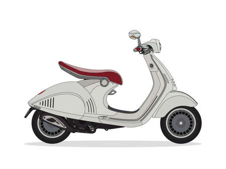 Detailed flat white modern scooter motor bike cartoon with shadowのイラスト素材