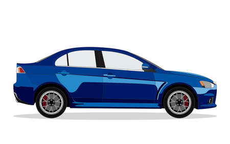 Detailed flat blue sedan car cartoon with shadowのイラスト素材