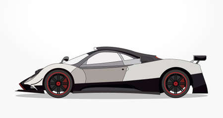 detailed side of a flat white  black car cartoon with shadow effectのイラスト素材