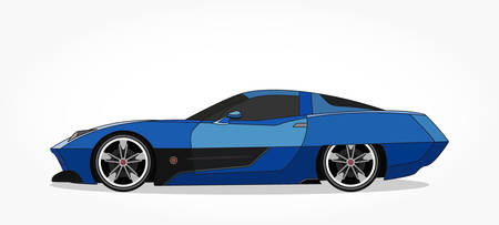 detailed side of a flat blue car cartoon with shadow effectのイラスト素材