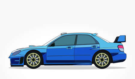 detailed side of a flat blue car cartoon with shadow effectのイラスト素材