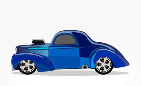 detailed side of a flat blue car cartoon with shadow effectのイラスト素材