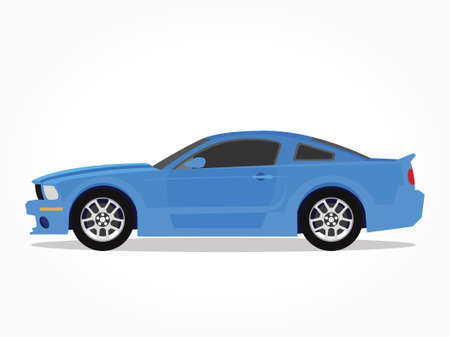 detailed side of a flat blue car cartoon with shadow effectのイラスト素材