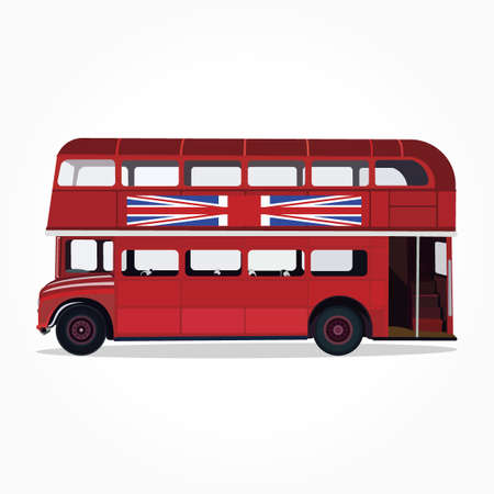 detailed side of a flat red bus cartoon with shadow effectのイラスト素材