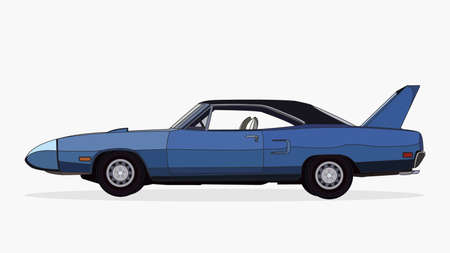 detailed side of a flat blue car cartoon with shadow effectのイラスト素材