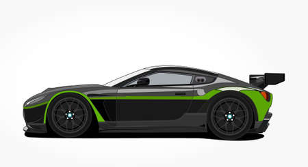 detailed side of a flat black green car cartoon with shadow effectのイラスト素材