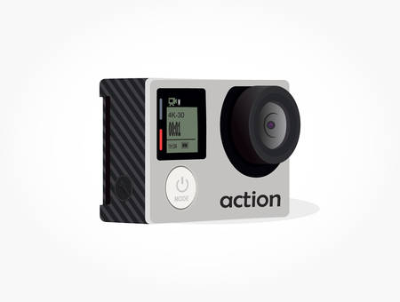 Realistic action camera vector illustration with details and shadow effect isolated in white backgroundのイラスト素材