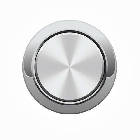 Realistic silver round button with circle frame and lighting effectのイラスト素材