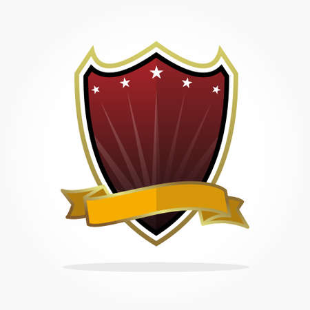 red floating shield with ribbon and shadow effectのイラスト素材