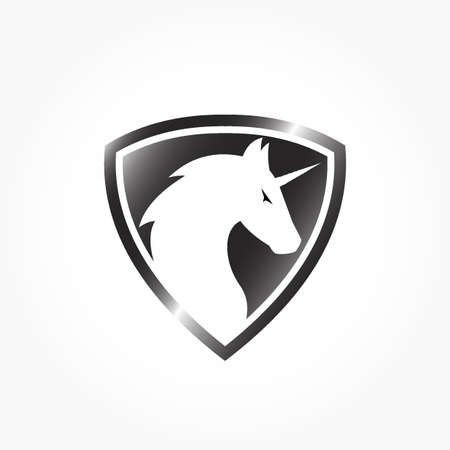 black metal shield with unicorn head silhouetteのイラスト素材