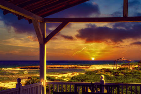 Sunset time in a cuban beach. Taken on a summer afternoonの写真素材