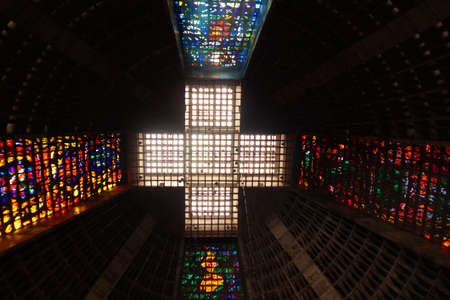 Inside view of the Rio de JaneiroÂ´s cathedral ceiling and colorful vitreauxのeditorial素材